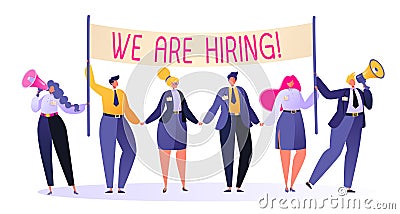 Friendly business people in search of a new employee at the vacant place. Recruitment concept, agency interview. Vector Illustration