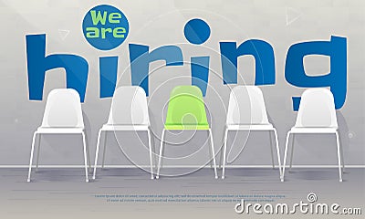 We are hiring banner. Vacant chairs near office wall Vector Illustration