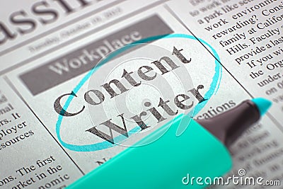 We are Hiring Content Writer. 3D. Stock Photo