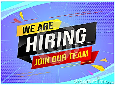Hiring recruitment Join now design for banner poster. megaphone We are hiring lettering with geometric shapes lines. Vector illust Vector Illustration