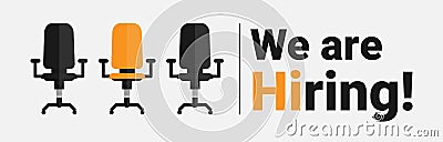 We Are Hiring Text And Vacant Office Chairs, White Background Vector Illustration