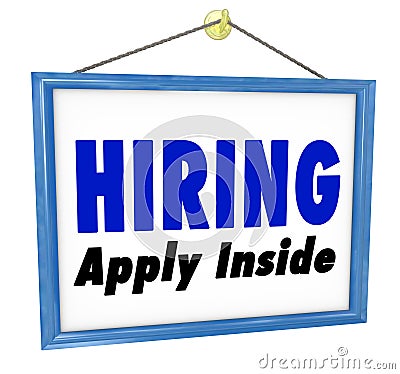 Hiring Window SIgn Apply Within Employment Interview Job Stock Photo