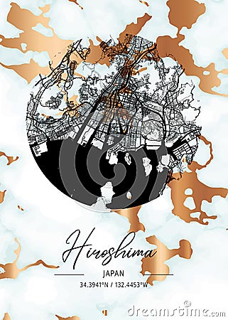 Hiroshima - Japan Rosemallow Marble Map Stock Photo