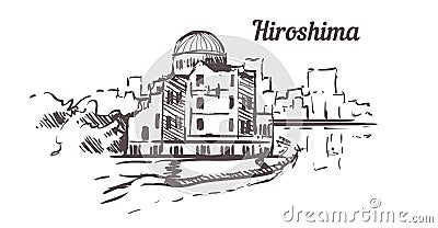 Hiroshima memorial park sketch. Hiroshima hand drawn illustration isolated Cartoon Illustration