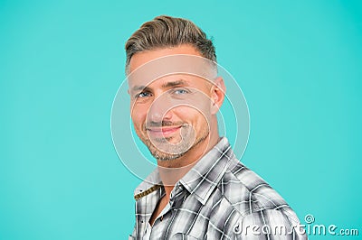 His facial skin looks groomed in best way possible. Handsome man with unshaven skin face. Mature skin care routine Stock Photo