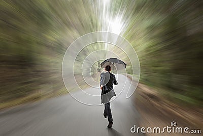 He is on his way. Mixed media Stock Photo