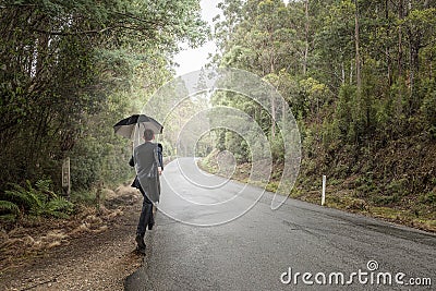 He is on his way. Mixed media Stock Photo