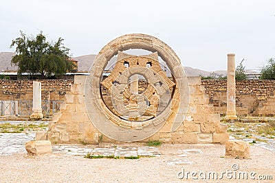 Hisham`s Palace Stone Decoration in the West Bank city of Jerich Stock Photo