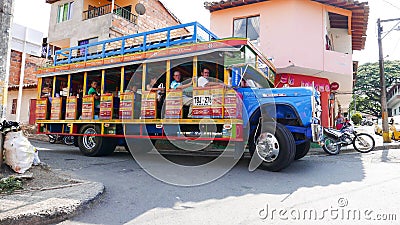 Chiva Bus in the town of Hispania, Antioquia, Colombia Editorial Stock Photo