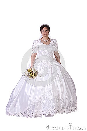 Hispanic Bride in white couture wedding dress Stock Photo