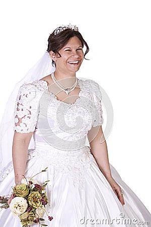 Hispanic Bride in white couture wedding dress Stock Photo