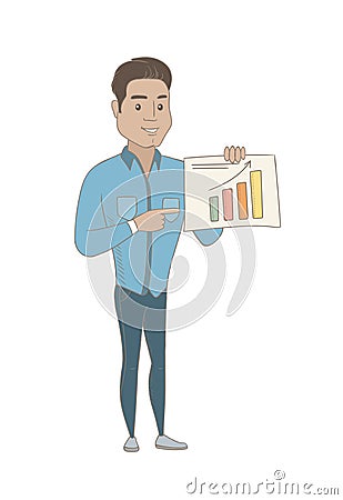 Hispanic businessman showing financial chart. Vector Illustration