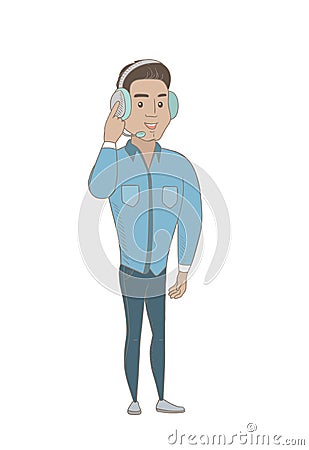 Hispanic customer service operator in headset. Vector Illustration