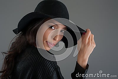 Hispanic fashion model posing at studio. Close up portrait. Stock Photo