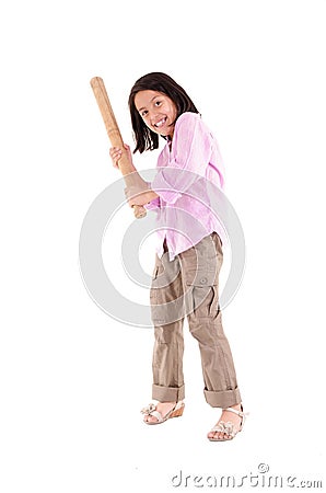 Hispanic girl with baseball bat ready to hit Stock Photo