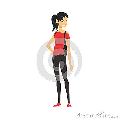 Hispanic Girl in Casual Clothes Standing with Bag, International College or University Female Student Character Vector Vector Illustration