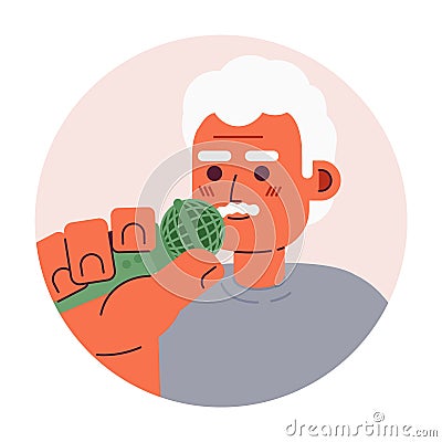 Hispanic senior holding mic 2D vector avatar illustration Vector Illustration