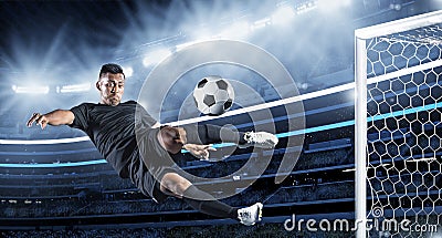 Hispanic Soccer Player kicking the ball Stock Photo