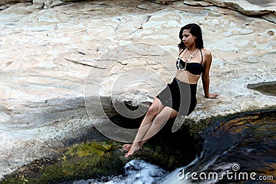 Hispanic Woman Waterfall Stock Photo