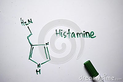 Histamine molecule written on the white board. Structural chemical formula. Education concept Stock Photo