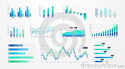 Histogram charts. Business infographic template with stock diagrams and statistic bars, line graphs and charts for Vector Illustration