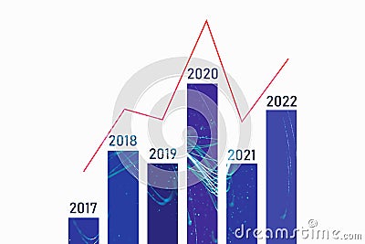 a histogram with columns of years from 2017 to 2022 on a white background, statistics and analysis Stock Photo