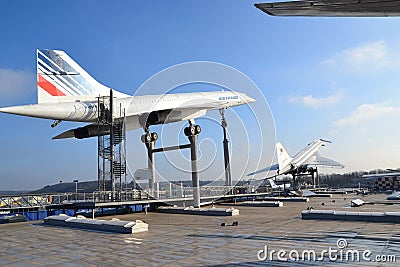 Air France Concorde and Tupolev TU144 Supersonic Passenger Jets Museum Display Editorial Stock Photo