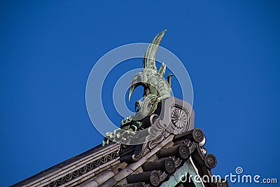 Historic ancient roof decorations in Japan Stock Photo