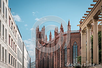 Historic architecture, church and modern buildings, real estate in Berlin, Mitte Stock Photo