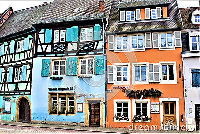 Historic architecture with colorful traditional Germanic and French houses in Colmar, Alsace, France Editorial Stock Photo