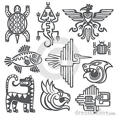 Historic aztec, inca vector symbols, mayan temple pattern, native american culture signs Vector Illustration