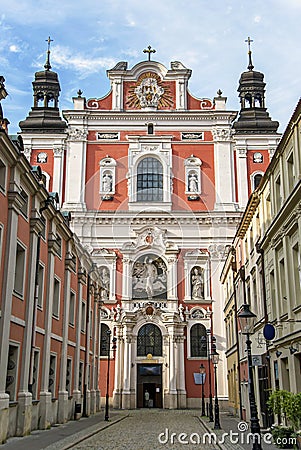 Historic baroque Basilica Minor church in Poznan Stock Photo