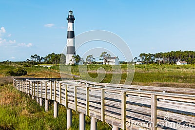 Historic Bodie Island Lighthouse and Wooden Ramp Stock Photo