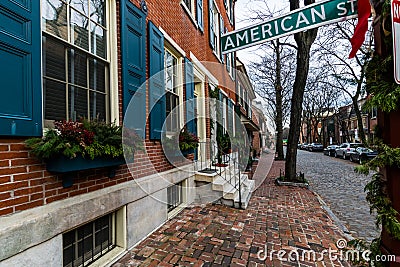 Historic Brick Buildings in Society Hill in Philadelphia, Pennsylvania Stock Photo