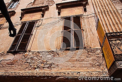Historic Brick and Stucco Apartment Building, Figueres, Spain Editorial Stock Photo