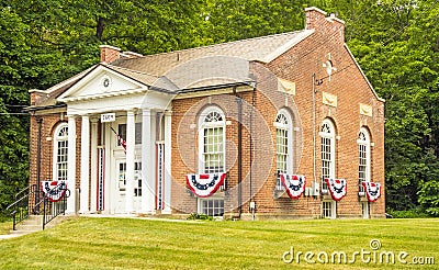 Historic brick and white rural village town hall Stock Photo