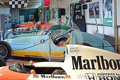 Vintage race cars on show at brooklands museum, england Editorial Stock Photo