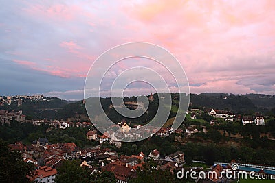 Historic building in Fribourg sunset Stock Photo