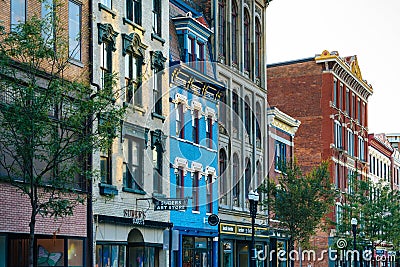Historic buildings along Vine Street in Over-The-Rhine, Cincinnati, Ohio Editorial Stock Photo