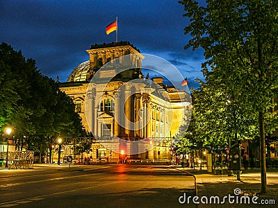 Night view of Historic buildings in Berlin The Bundestag the German federal parliament Stock Photo