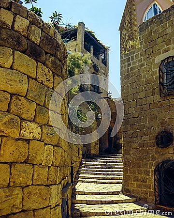 Historic buildings of Crusades era. Jaffa, Israel Stock Photo