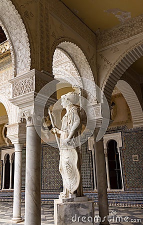 Historic buildings and monuments of Seville, Spain. hands. Statue. Marble. Architectural details Editorial Stock Photo