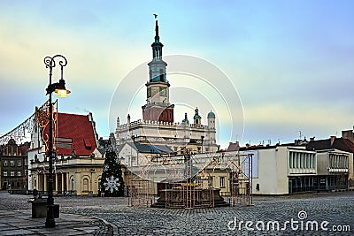 The historic buildings, tower town hall and Christmas tree Editorial Stock Photo