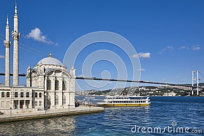 Picturesque Buyuk mecidiye cami in Bosporus strait. Istanbul, Turkey Stock Photo