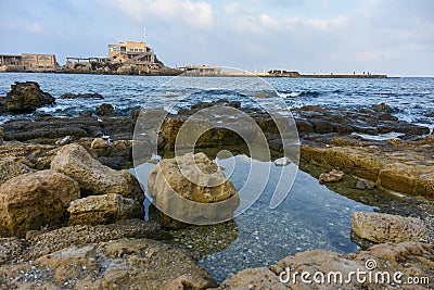 Historic Caesarea Maritima Harbor, Israel Editorial Stock Photo