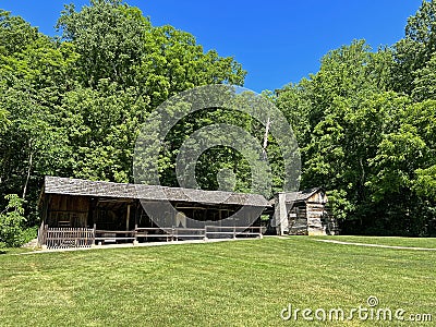 1800 Historic Carriage House and Blacksmith Shop in Spring Mill State Park Editorial Stock Photo