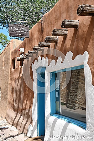 Historic Casa Vieja de Analco oldest house in USA on Route 66 in Santa Fe, New Mexico Editorial Stock Photo