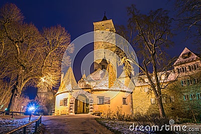 The historic castle gate and tower in Rothenburg ob der Tauber, Stock Photo