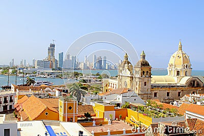 Historic center of Cartagena, Colombia with the Caribbean Sea Stock Photo