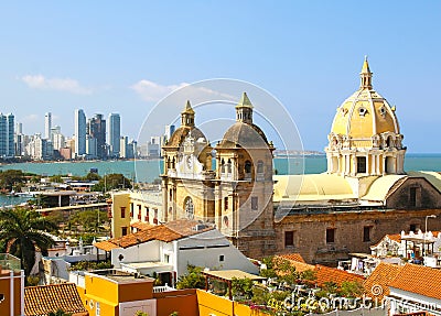 Historic center of Cartagena, Colombia with the Caribbean Sea Stock Photo